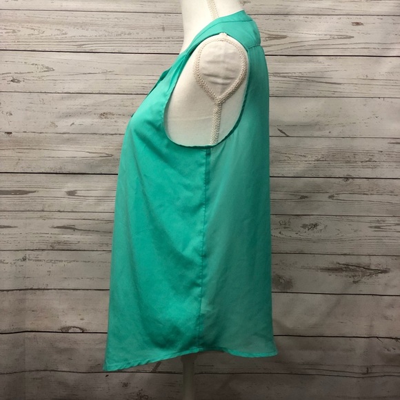 [ AEO ] Teal Sheer Back Button Blouse - Picture 3 of 6